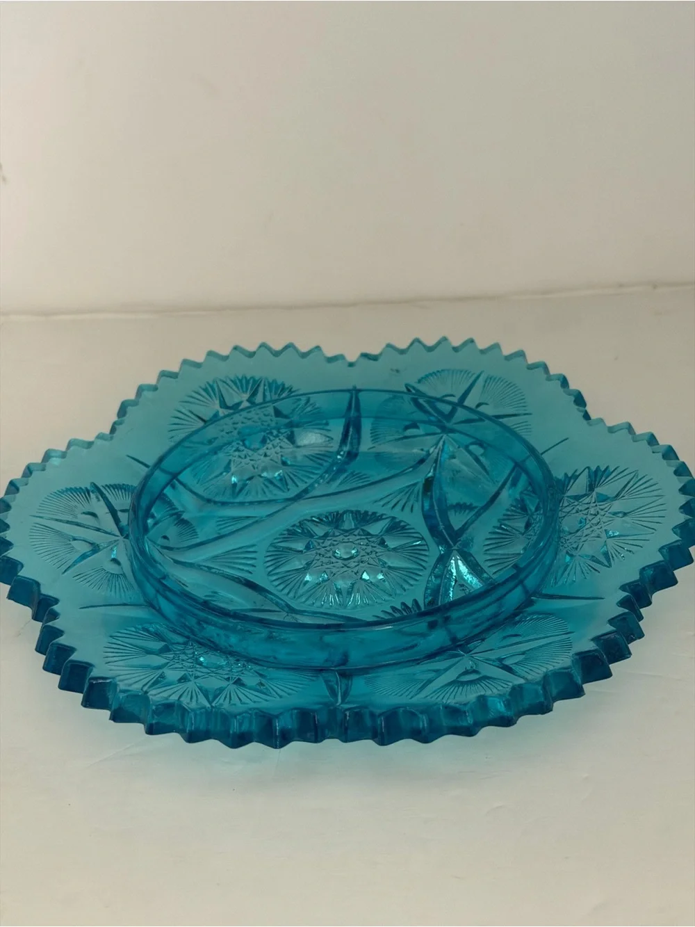 Bright Blue Pressed Glass Covered Cheese Dish
